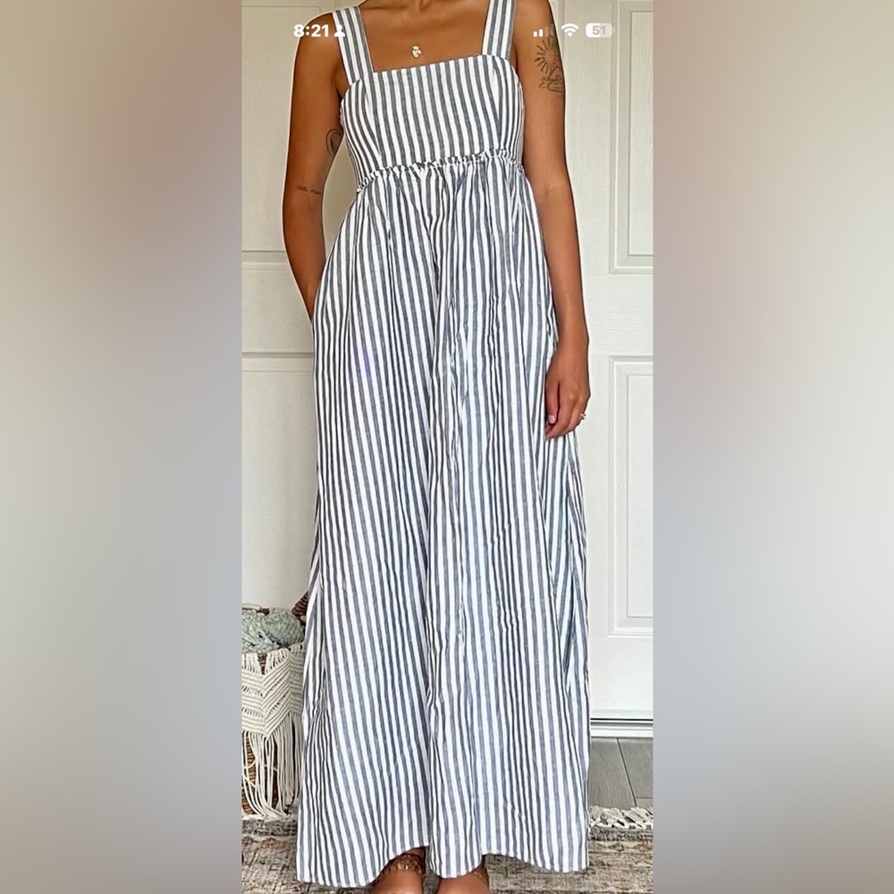 UpWest Blue and White Striped Maxi Dress